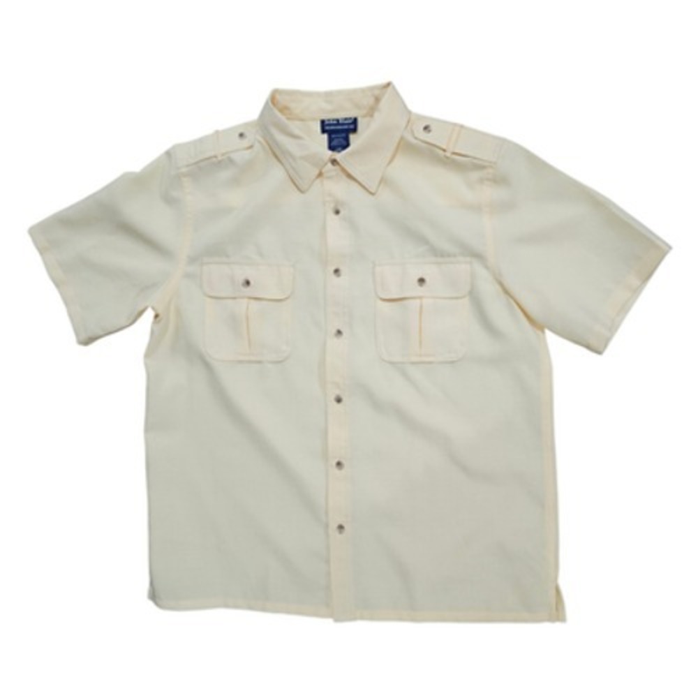 John Blair Men's Large Cream Short Sleeve Button Down Shirt Textured Epaulettes
